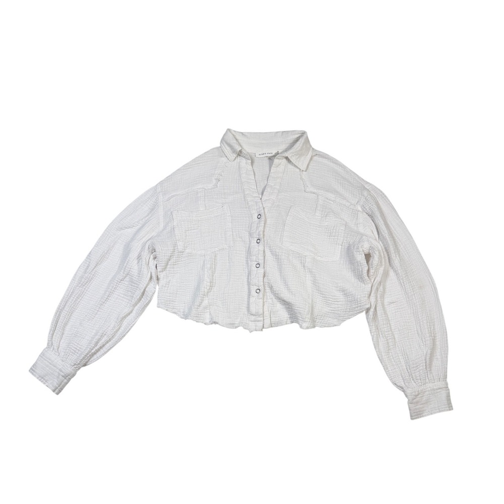 Altar'd State White Gauze Cropped Button Down Shirt Raw Hem Small - Picture 2 of 8